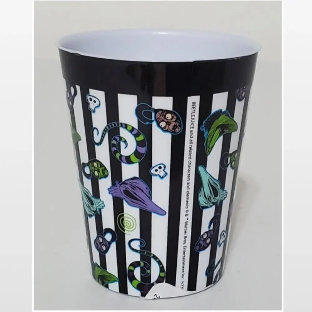 New Black RIP Coffin Flask & Beetlejuice Striped Shot Cup 2 Piece Set NWT